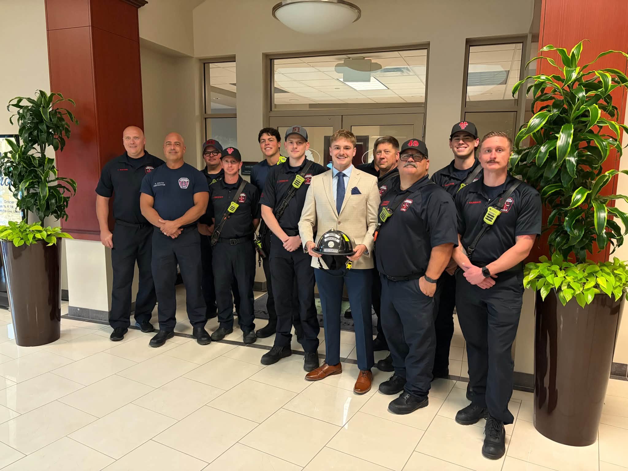 Union Township Fire-Rescue personnel welcome Isaac Swisshelm